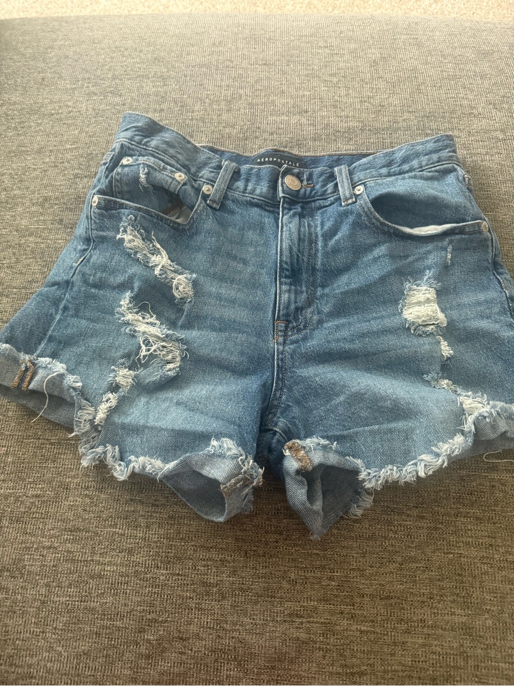 Aeropostale Distressed Denim Mom Shorts in Blue Wash